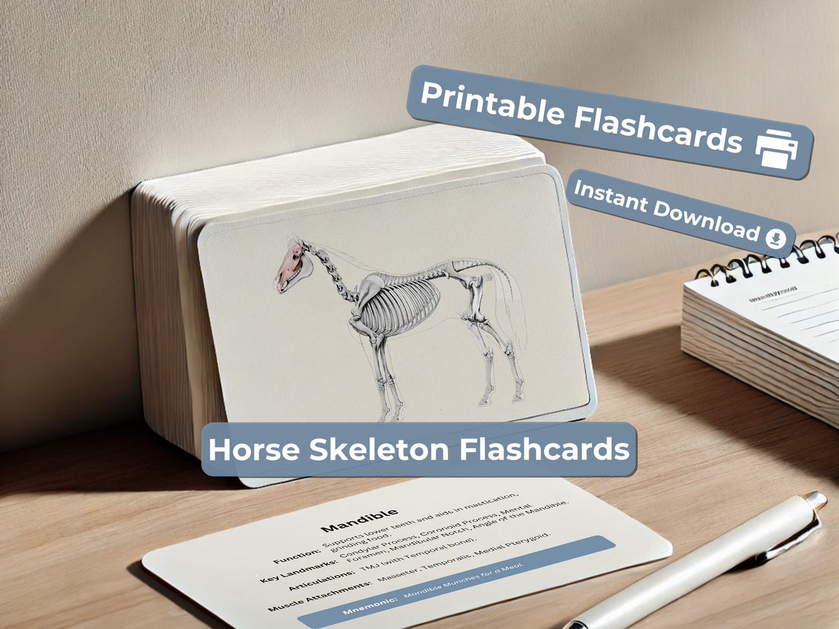 Horse Skeleton Flashcards - Equine Anatomy Study Guide - Printable 6x4 Cards