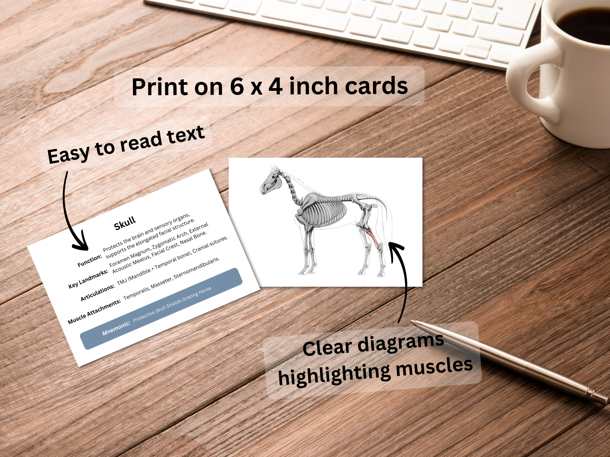 Horse Skeleton Flashcards - Equine Anatomy Study Guide - Printable 6x4 Cards